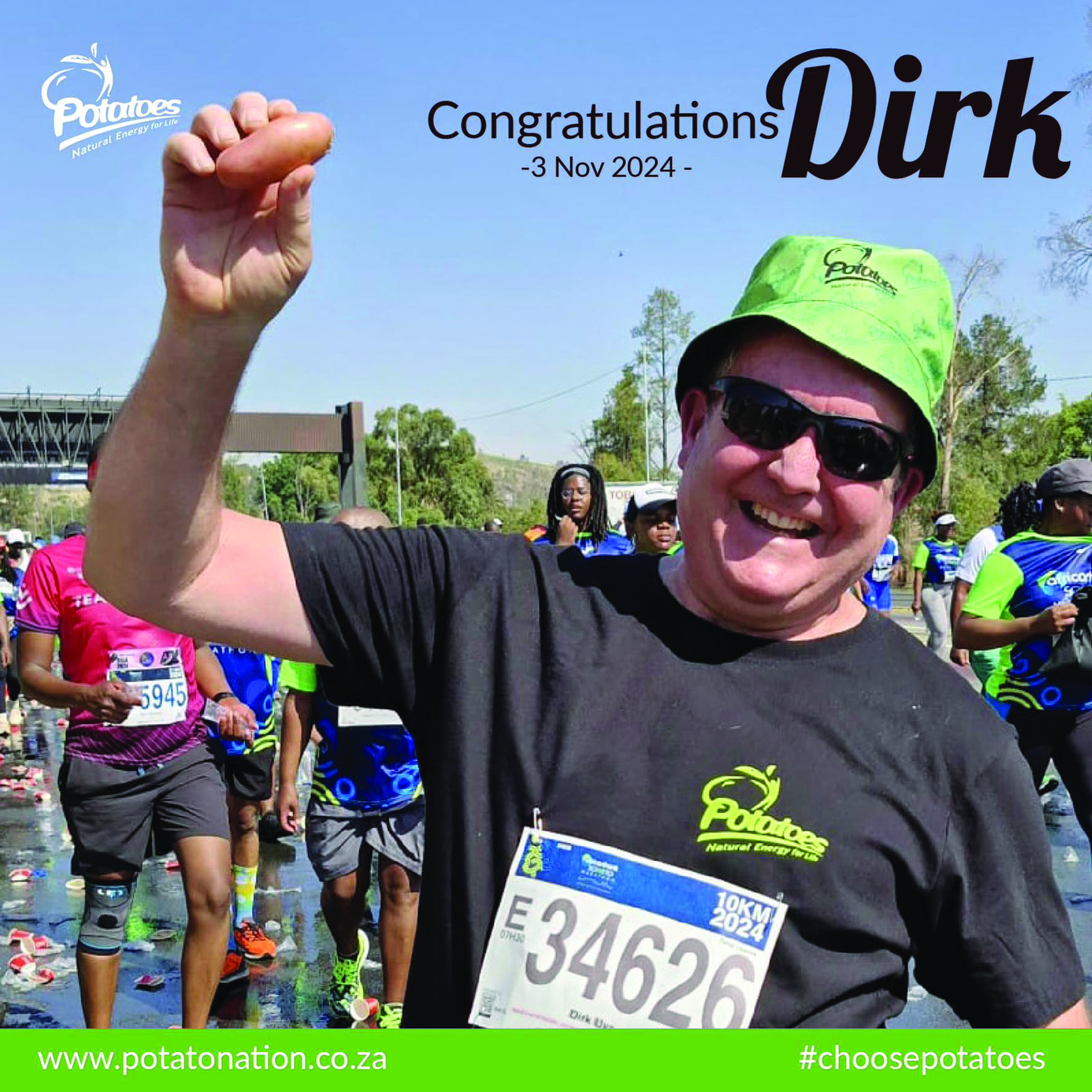 Dirk Uys, innovation and research manager at
Potatoes SA, participated in the 10 km leg of the
Soweto Marathon.